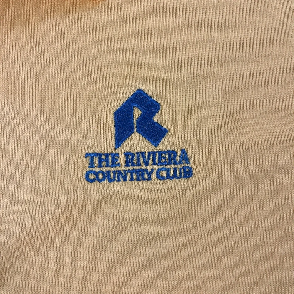 Adidas Mens Large Yellow Polo Shirt Riviera Country Club Golf Stripe